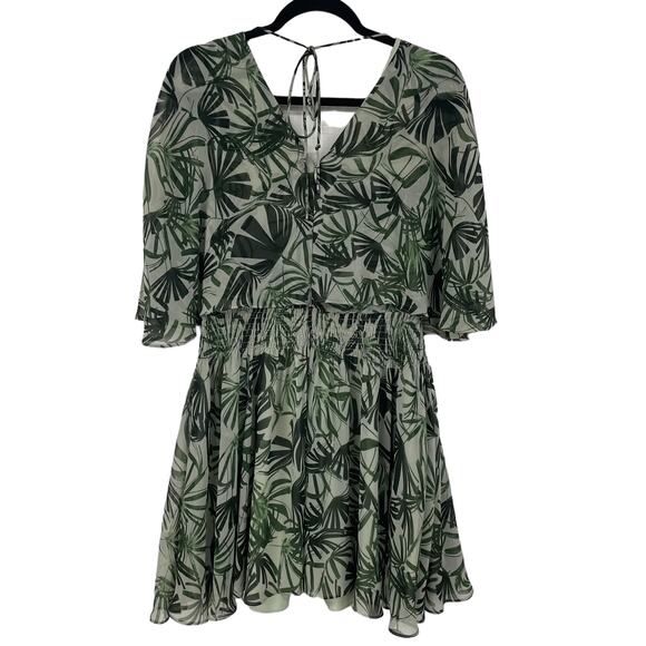 H by Halston Green Palm Tree Print Batwing Sleeve V Neck Shift Dress Womens 4 - Picture 7 of 7